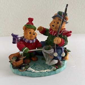 Vintage Kmart Fishing Father Son Bears Winter Christmas‎ Figurine